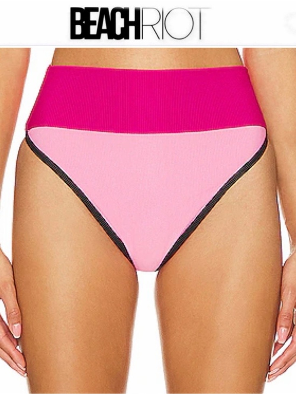 Beach Riot Emmy Bikini Bottom in Amour Colorblock Pink High-Waist Sz L NWT $88